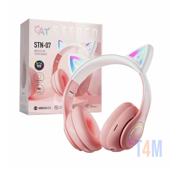 Moxom Wireless HiFi Cat Stereo Headphones STN-07 with LED light Pink